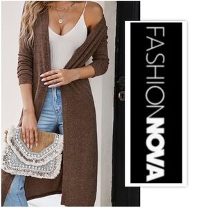 Fashion Nova Coffee Brown Ribbed Open Front Duster